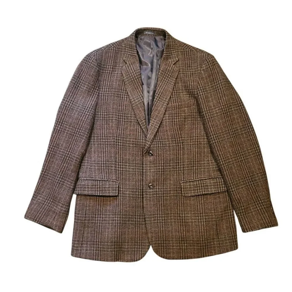 L.L. Bean Signature Blazer Men's 44 Brown Plaid Check Sport Coat Wool Classic